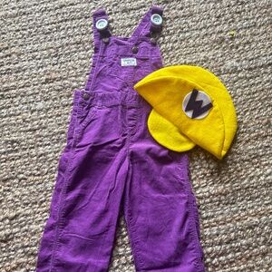 Kids Mario Brothers 4T Wario Halloween Costume Overalls and Hat